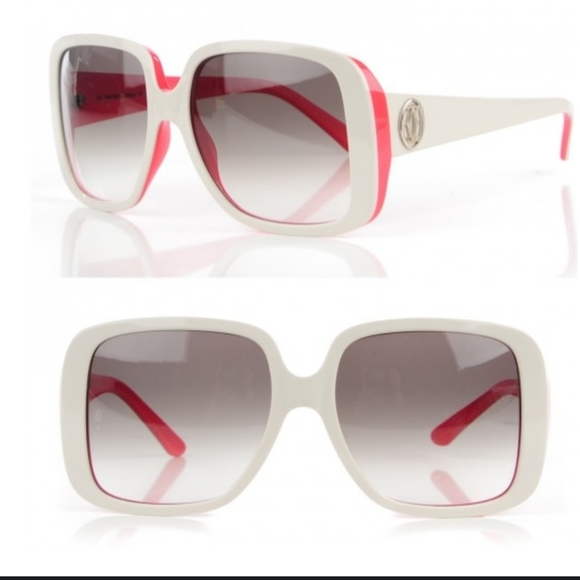 CARTIER White Red Pink Logo France Luxury Oversized CHARLIE Unisex Sunglasses 6" - Picture 6 of 16